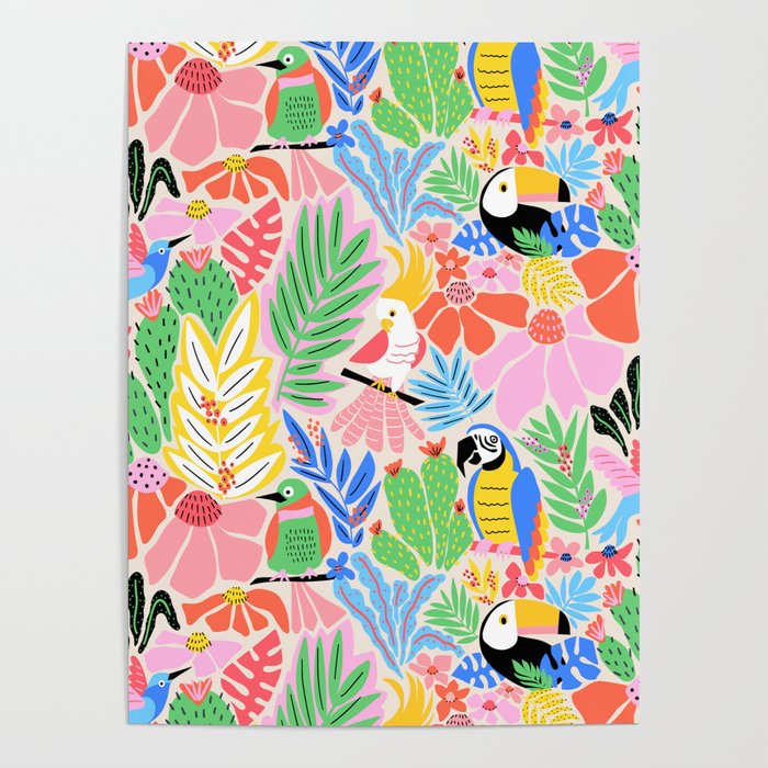 Joyful Jungle Exotic Birds Colorful Pattern Poster Gallery Image 4