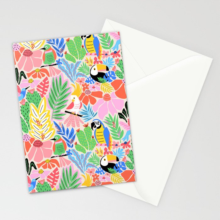Joyful Jungle Exotic Birds Colorful Pattern Stationery Card Gallery Image 2