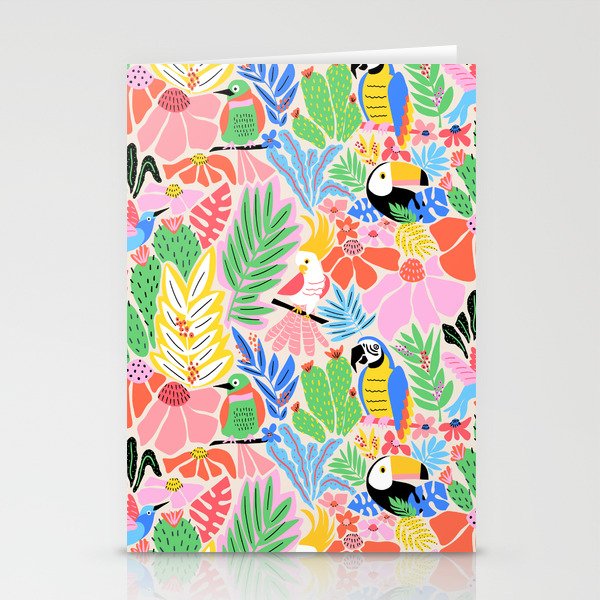 Joyful Jungle Exotic Birds Colorful Pattern Stationery Card Gallery Image 1