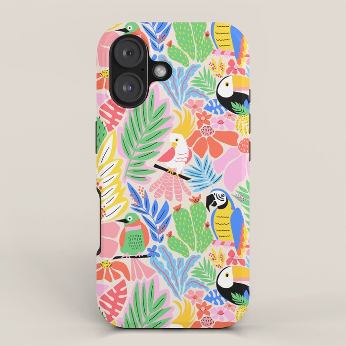 Joyful Jungle Exotic Birds Colorful Pattern iPhone Case Gallery Image 1