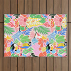 Joyful Jungle Exotic Birds Colorful Pattern Outdoor Rug Gallery Image 1