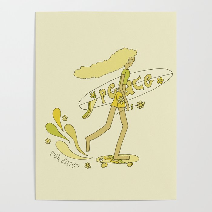 push daisies skate // retro surf art by surfy birdy Poster