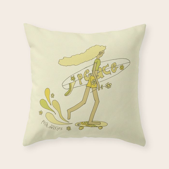 push daisies skate // retro surf art by surfy birdy Throw Pillow Gallery Image 1
