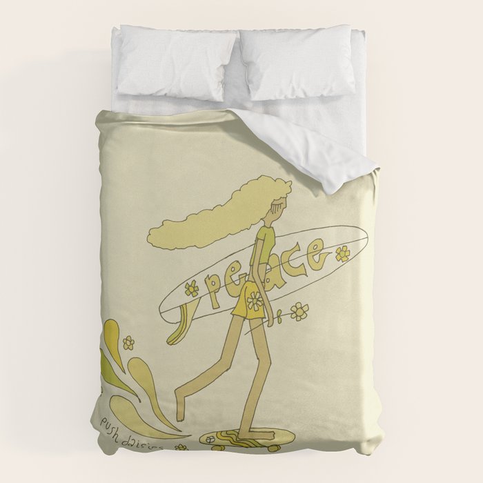 push daisies skate // retro surf art by surfy birdy Duvet Cover Gallery Image 1