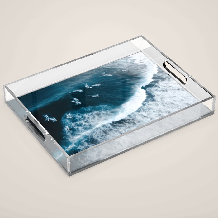 Aerial Surf Print - Surfers Riding Big Ocean Wave Acrylic Tray Gallery Image 1