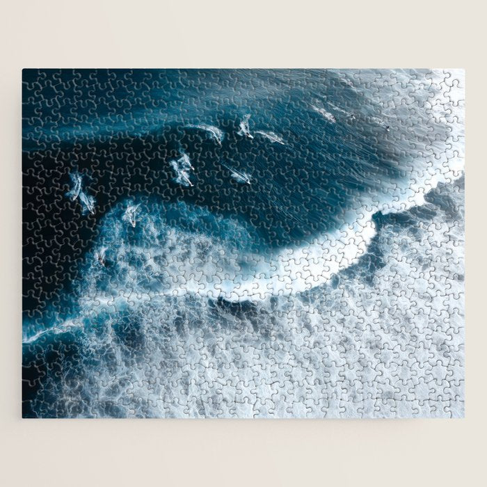 Aerial Surf Print - Surfers Riding Big Ocean Wave Jigsaw Puzzle Gallery Image 1