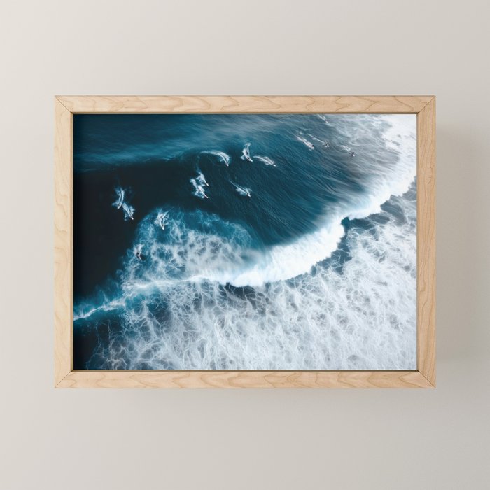 Aerial Surf Print - Surfers Riding Big Ocean Wave Mini Art Print Gallery Image 1