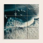 Aerial Surf Print - Surfers Riding Big Ocean Wave Wood Wall Art Gallery Image 1