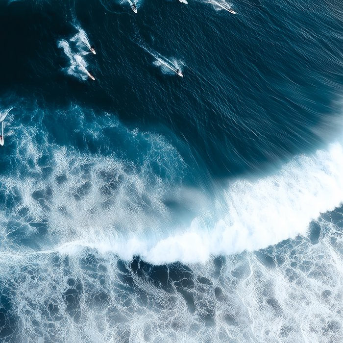 Aerial Surf Print - Surfers Riding Big Ocean Wave Coffee Mug Gallery Image 2
