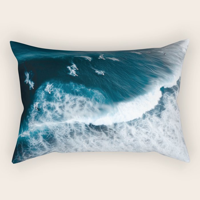 Aerial Surf Print - Surfers Riding Big Ocean Wave Rectangular Pillow Gallery Image 2