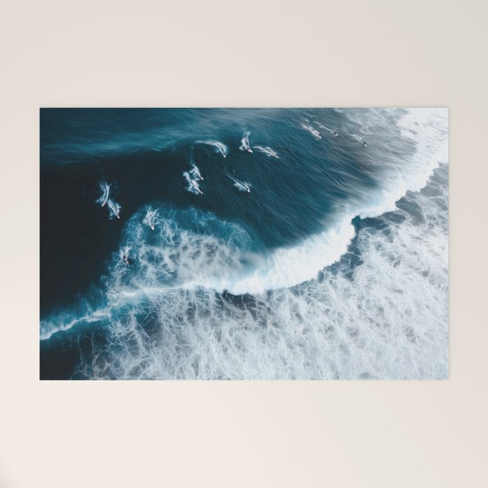 Aerial Surf Print - Surfers Riding Big Ocean Wave Welcome Mat Gallery Image 1