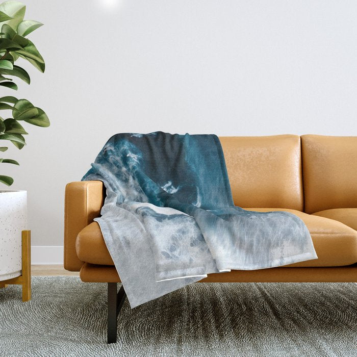 Aerial Surf Print - Surfers Riding Big Ocean Wave Throw Blanket Gallery Image 1