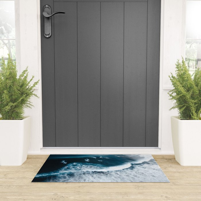 Aerial Surf Print - Surfers Riding Big Ocean Wave Welcome Mat Gallery Image 3