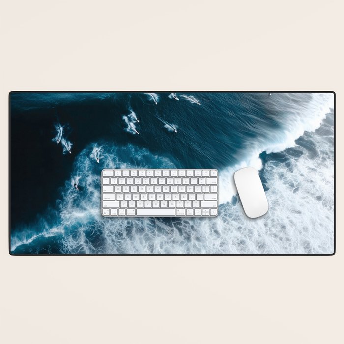 Aerial Surf Print - Surfers Riding Big Ocean Wave Desk Mat Gallery Image 1