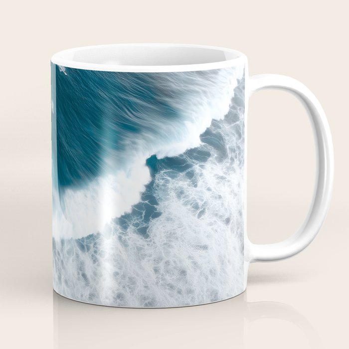 Aerial Surf Print - Surfers Riding Big Ocean Wave Coffee Mug Gallery Image 1
