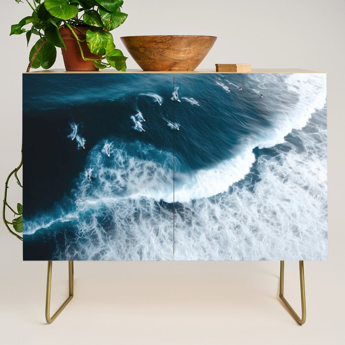 Aerial Surf Print - Surfers Riding Big Ocean Wave Credenza Gallery Image 1