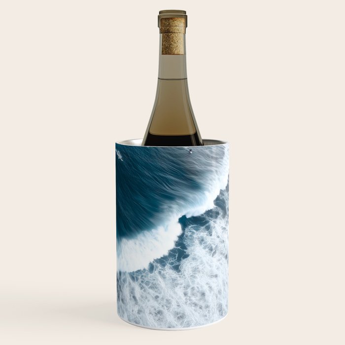 Aerial Surf Print - Surfers Riding Big Ocean Wave Wine Chiller Gallery Image 3