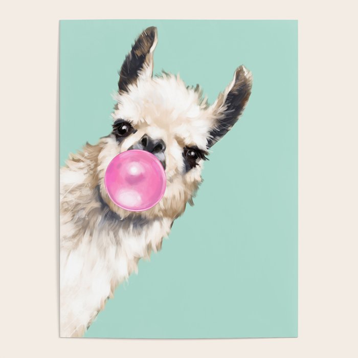 Bubble Gum Sneaky Llama in Green Poster Gallery Image 4