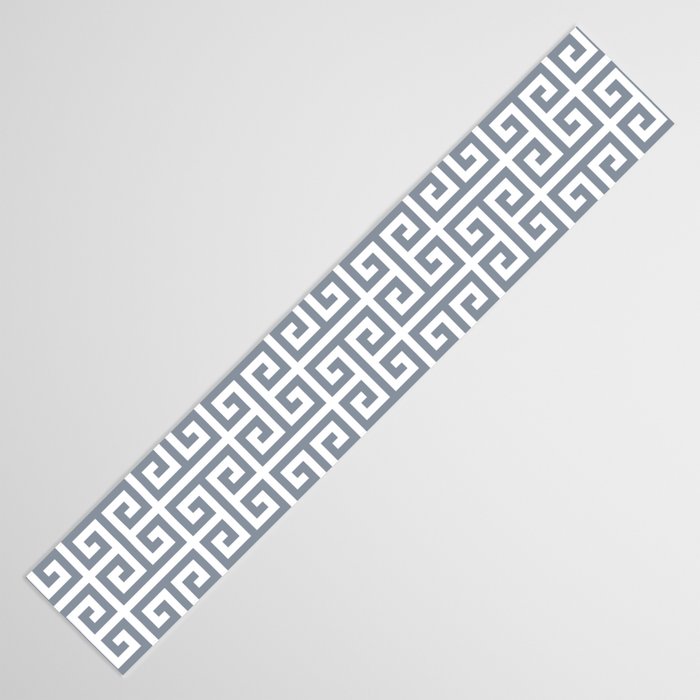 Large Steel Grey and White Greek Key Pattern Table Runner Gallery Image 3