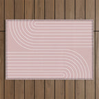 Minimal Line Curvature LXX Blush Pink Mid Century Modern Arch Abstract Outdoor Rug Gallery Image 1