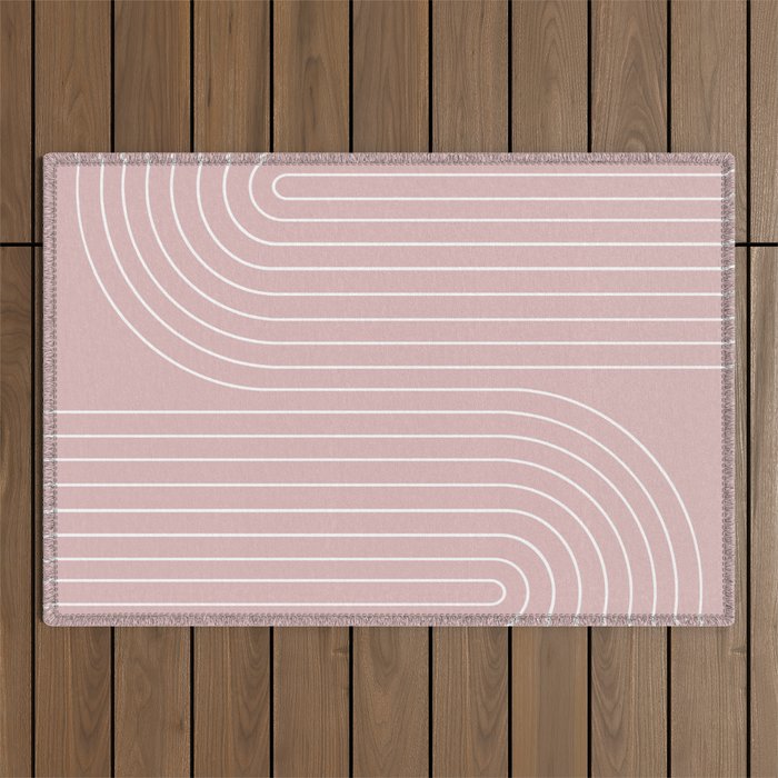 Minimal Line Curvature LXX Blush Pink Mid Century Modern Arch Abstract Outdoor Rug Gallery Image 1