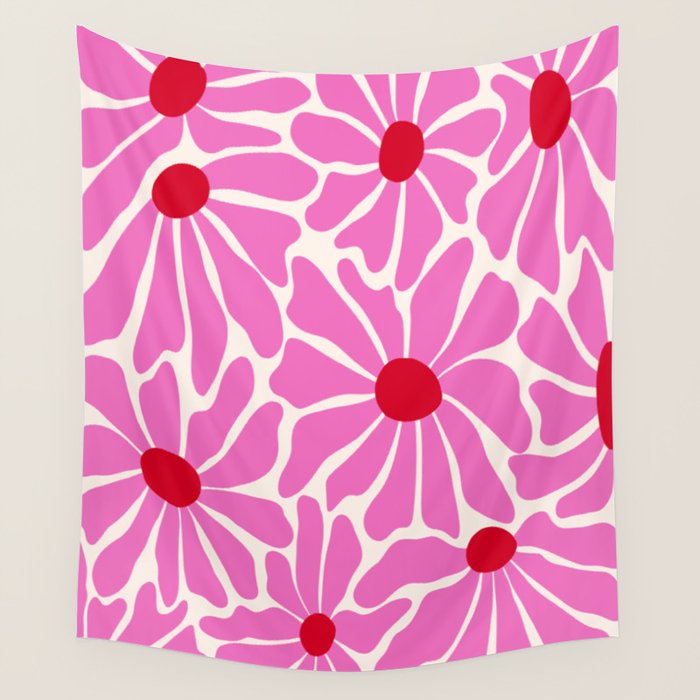 Big Groovy Flower - Pink and Red Wall Tapestry Gallery Image 1