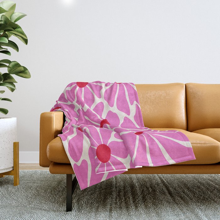 Big Groovy Flower - Pink and Red Throw Blanket Gallery Image 1
