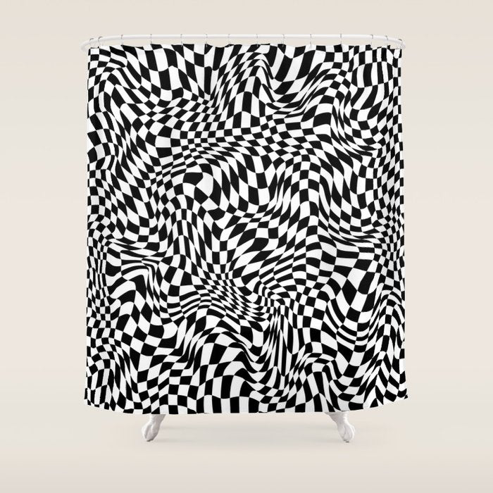 TIME MOVES SLOWLY (warped geometric pattern) Shower Curtain Gallery Image 1