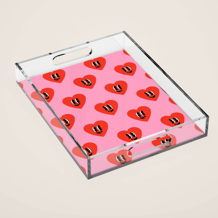 Funny retro love heart cartoon pattern Acrylic Tray Gallery Image 1