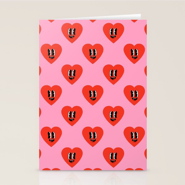 Funny retro love heart cartoon pattern Stationery Card Gallery Image 1