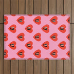 Funny retro love heart cartoon pattern Outdoor Rug Gallery Image 1
