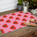 Funny retro love heart cartoon pattern Outdoor Rug Gallery Image 2