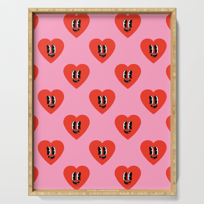 Funny retro love heart cartoon pattern Serving Tray Gallery Image 1