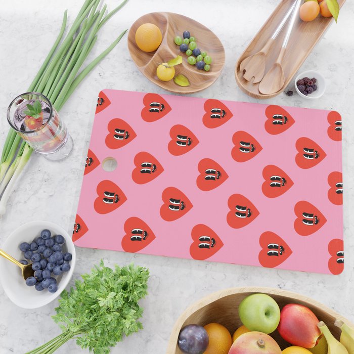 Funny retro love heart cartoon pattern Cutting Board Gallery Image 2