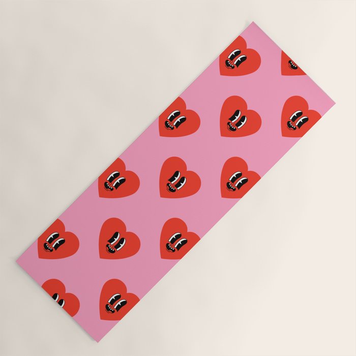 Funny retro love heart cartoon pattern Yoga Mat Gallery Image 1
