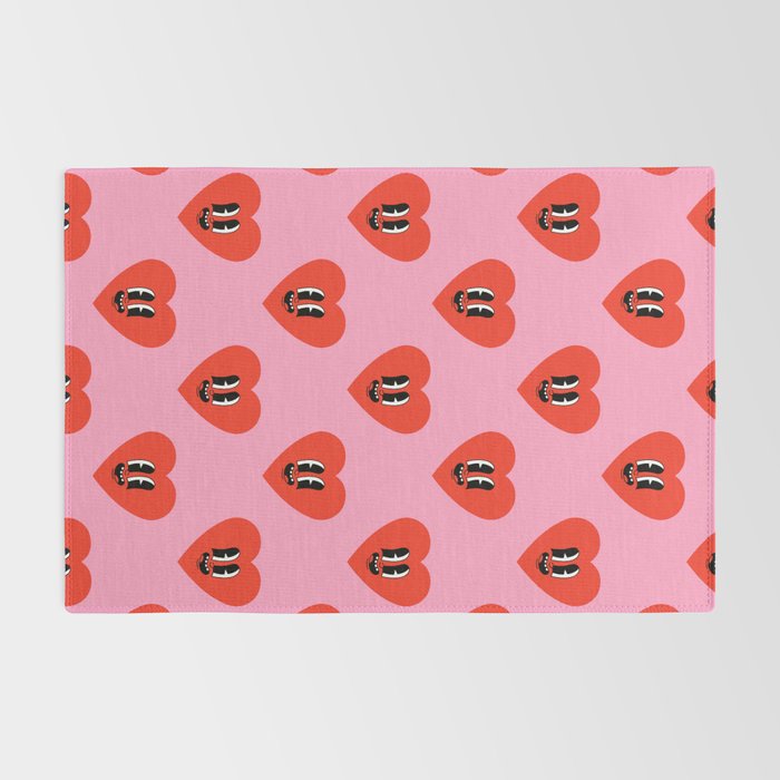 Funny retro love heart cartoon pattern Rug Gallery Image 2