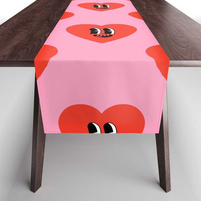 Funny retro love heart cartoon pattern Table Runner Gallery Image 1