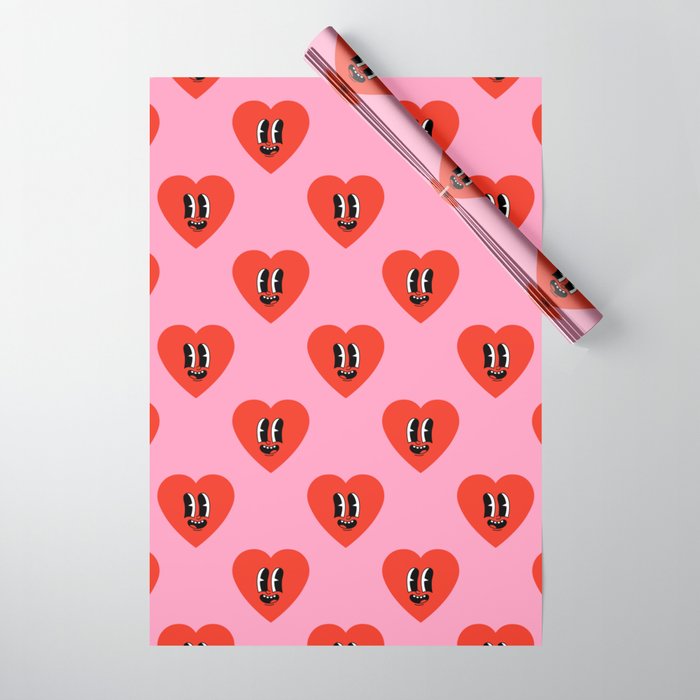 Funny retro love heart cartoon pattern Wrapping Paper Gallery Image 1