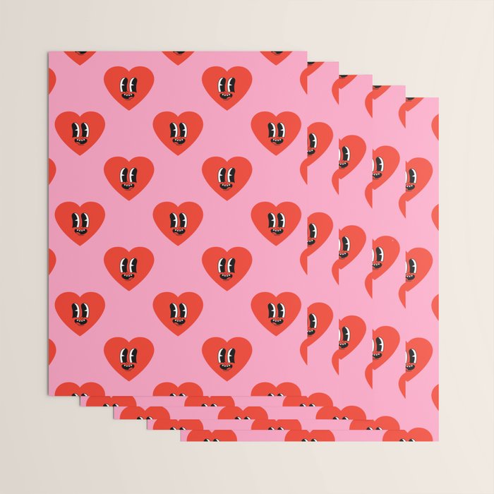Funny retro love heart cartoon pattern Wrapping Paper Gallery Image 3