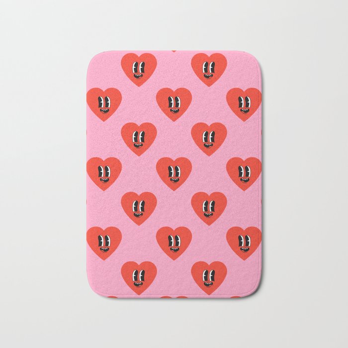 Funny retro love heart cartoon pattern Bath Mat Gallery Image 1