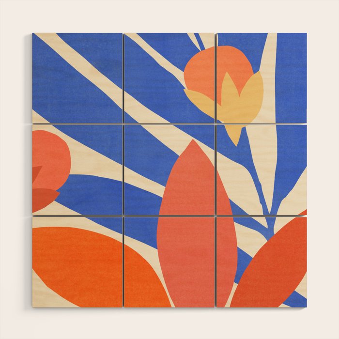 Blue and Red Tropical Abstract Wood Wall Art Gallery Image 1