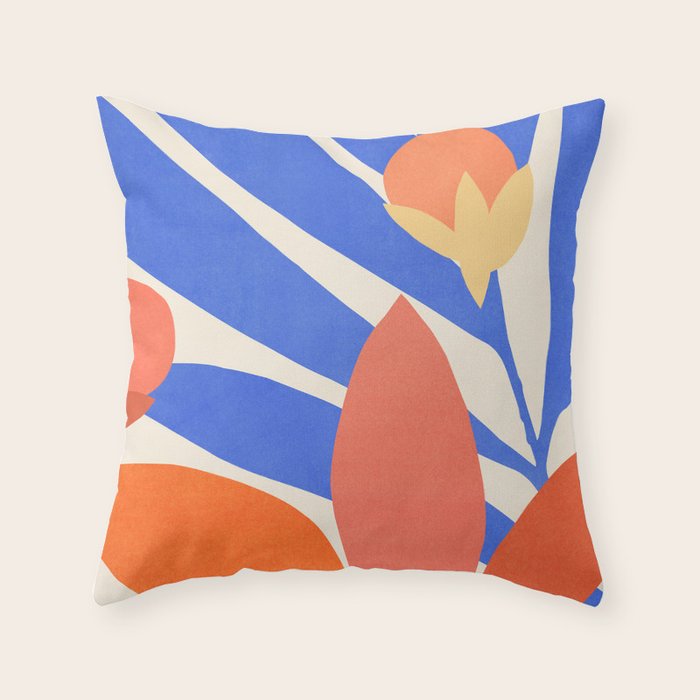 Blue and Red Tropical Abstract Throw Pillow Gallery Image 1