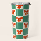 Charming Red Bow Checkerboard Pattern - Festive Holiday Background Travel Mug Gallery Image 2