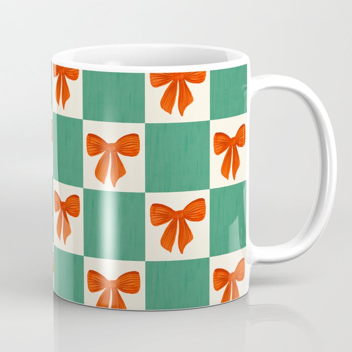 Charming Red Bow Checkerboard Pattern - Festive Holiday Background Coffee Mug Gallery Image 1
