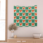 Charming Red Bow Checkerboard Pattern - Festive Holiday Background Wall Tapestry Gallery Image 2