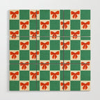 Charming Red Bow Checkerboard Pattern - Festive Holiday Background Wood Wall Art Gallery Image 1