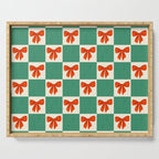 Charming Red Bow Checkerboard Pattern - Festive Holiday Background Serving Tray Gallery Image 1