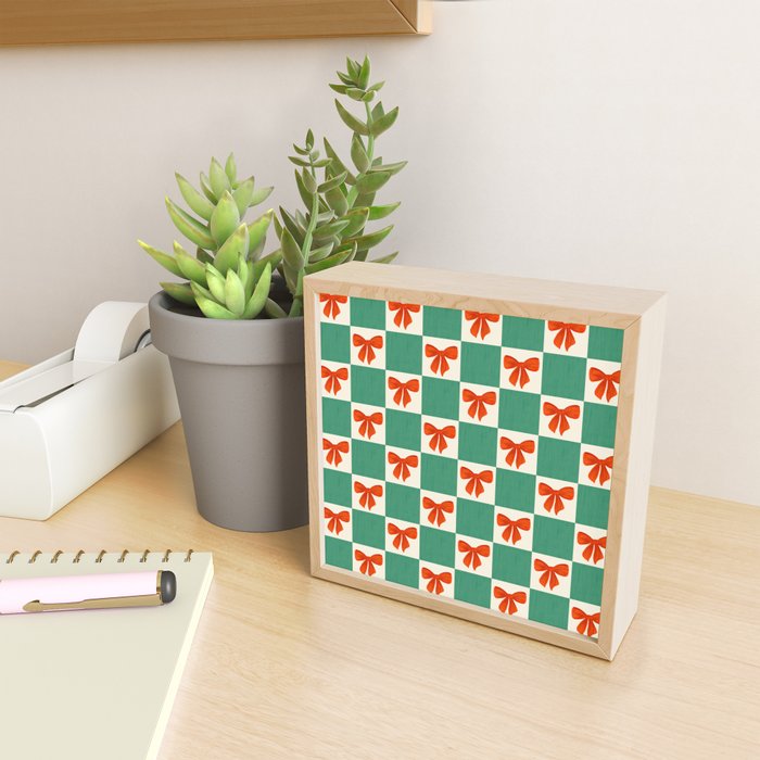 Charming Red Bow Checkerboard Pattern - Festive Holiday Background Mini Art Print Gallery Image 2