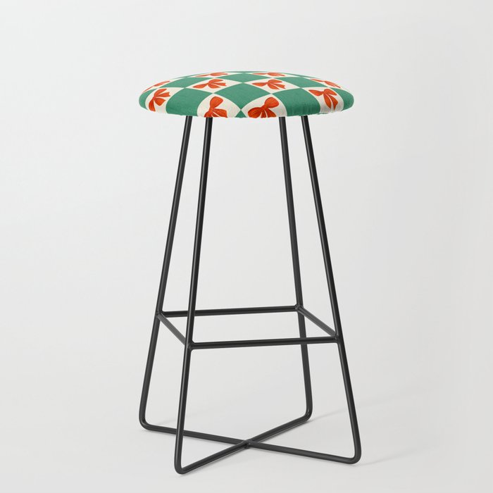 Charming Red Bow Checkerboard Pattern - Festive Holiday Background Stool Gallery Image 1