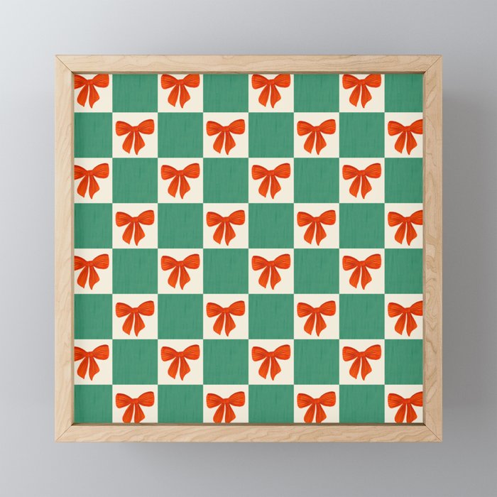 Charming Red Bow Checkerboard Pattern - Festive Holiday Background Mini Art Print Gallery Image 1